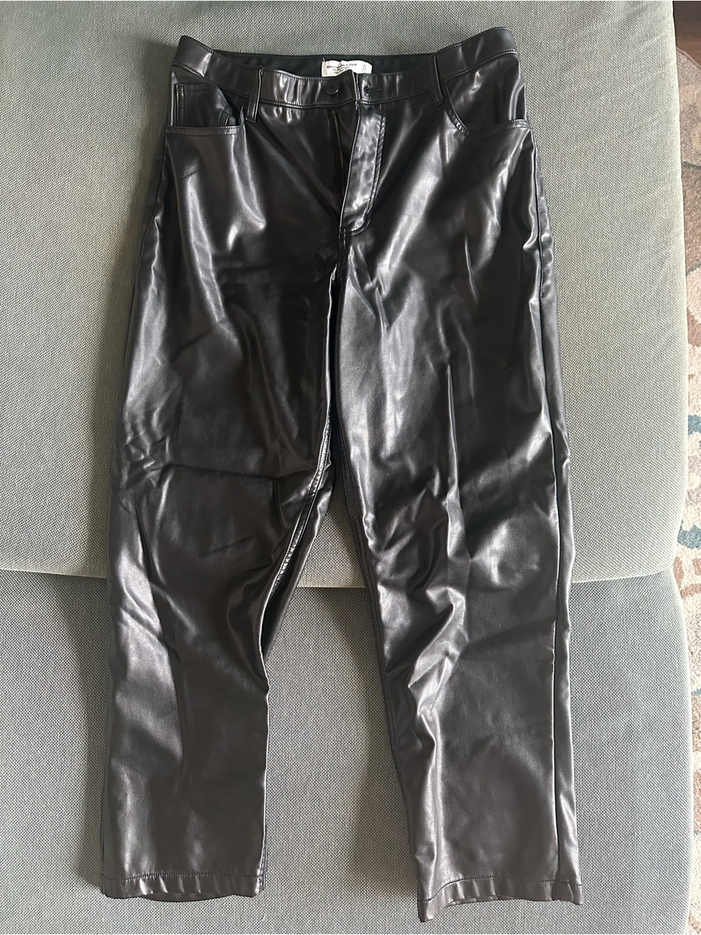 Abercrombie & Fitch Women's Black Faux Leather Straight-Leg Jeans
